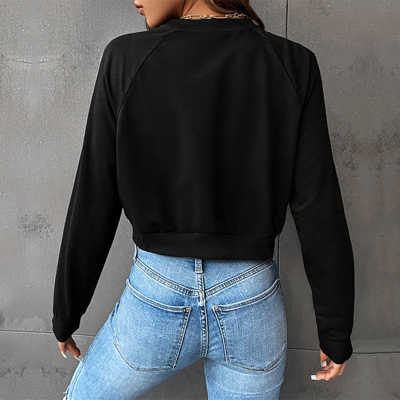 Damen Kurzgeschnitteter College-Pullover mit Raglanärmeln und Bündchen Nord Taschen