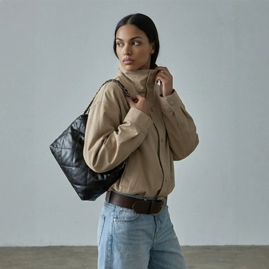Damen Kurze kastige Canvasjacke mit hohem Stehkragen und Druckknopfleiste Nord Taschen