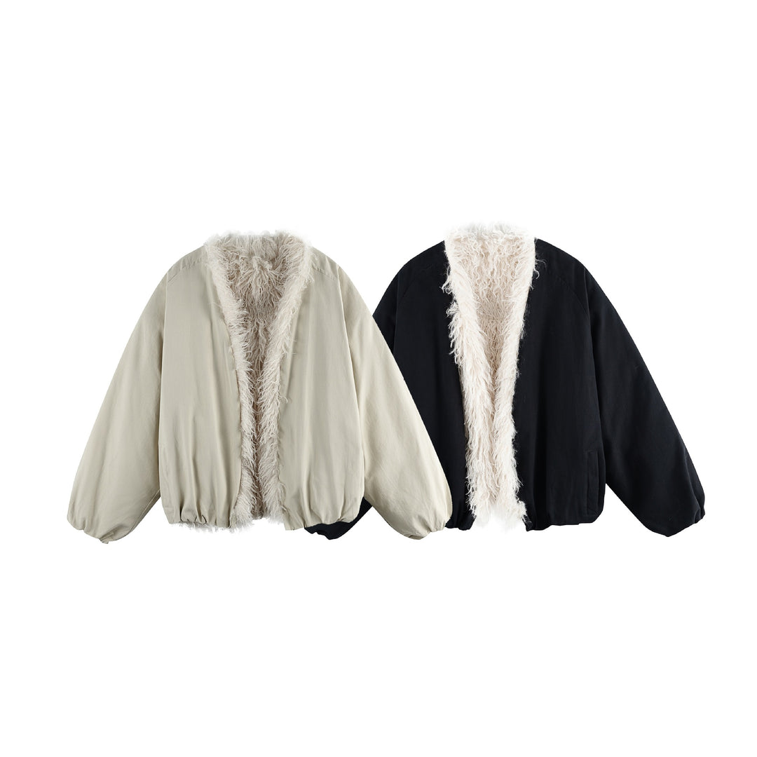 Damen Kurzblouson im Oversize‑Cut mit voluminösem Teddyfutter und elastischem Saum Nord Taschen
