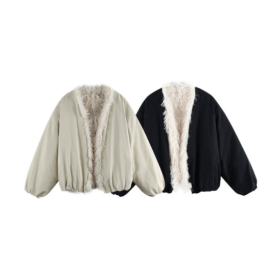 Damen Kurzblouson im Oversize‑Cut mit voluminösem Teddyfutter und elastischem Saum Nord Taschen
