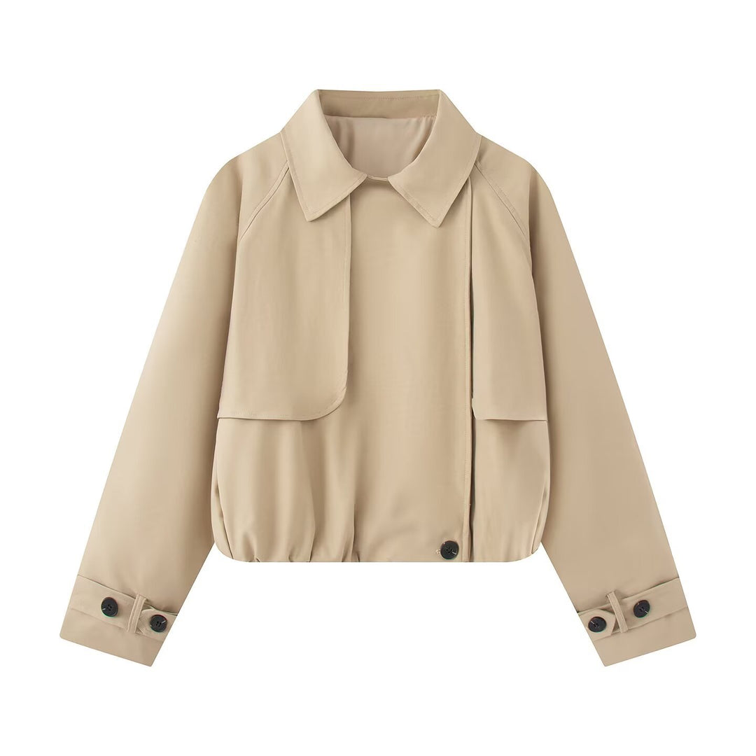 Damen Kurzer Trench-Style Blouson mit verdeckter Knopfleiste und Tunnelzugsaum Nord Taschen