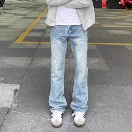 Damen Gerade geschnittene Vintage-Waschung Jeans mit verlängertem Bein und weitem Saum Nord Taschen