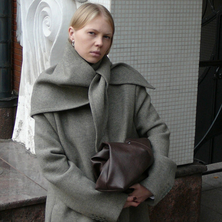 Damen Midilanger Wollmix-Mantel mit integriertem Loop-Schal Nord Taschen