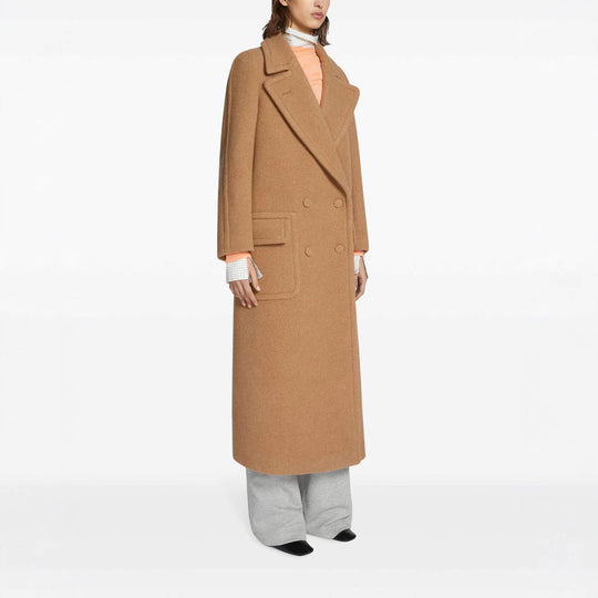 Damen Maxi Doppelreihiger Wollmantel mit übergroßem Revers und Pattentaschen Nord Taschen