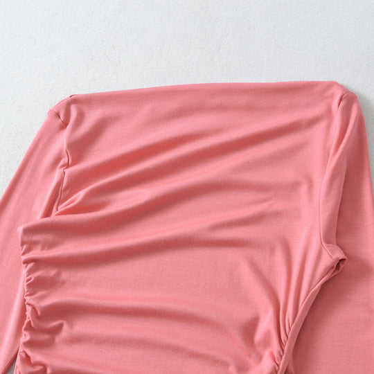 Damen Asymmetrisches Ein-Schulter-Midikleid mit Raffung und Langarm Nord Taschen