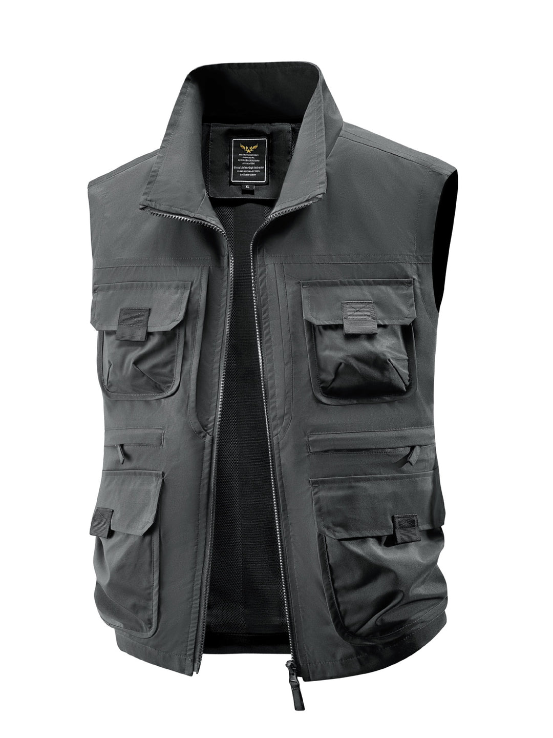Herren Multitaschen Utility-Weste mit hohem Kragen Zwei-Wege-Reißverschluss & Mesh-Futter Nord Taschen