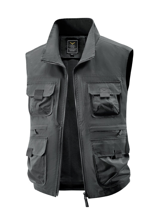 Herren Multitaschen Utility-Weste mit hohem Kragen Zwei-Wege-Reißverschluss & Mesh-Futter Nord Taschen