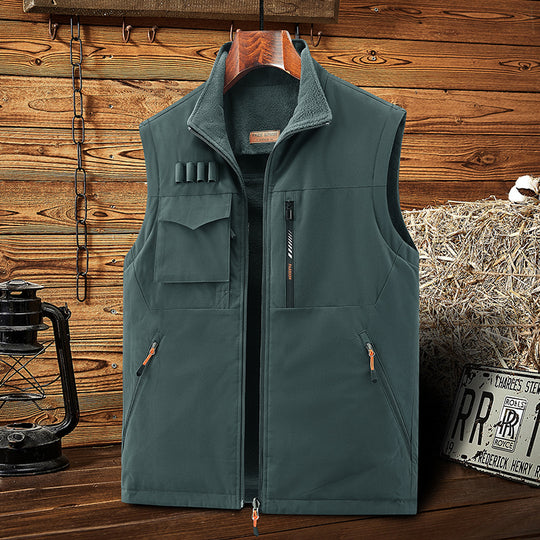 Herren Ärmellose Softshell-Outdoor-Weste mit Fleecefutter, hohem Stehkragen und Multifunktions‑Taschen Nord Taschen