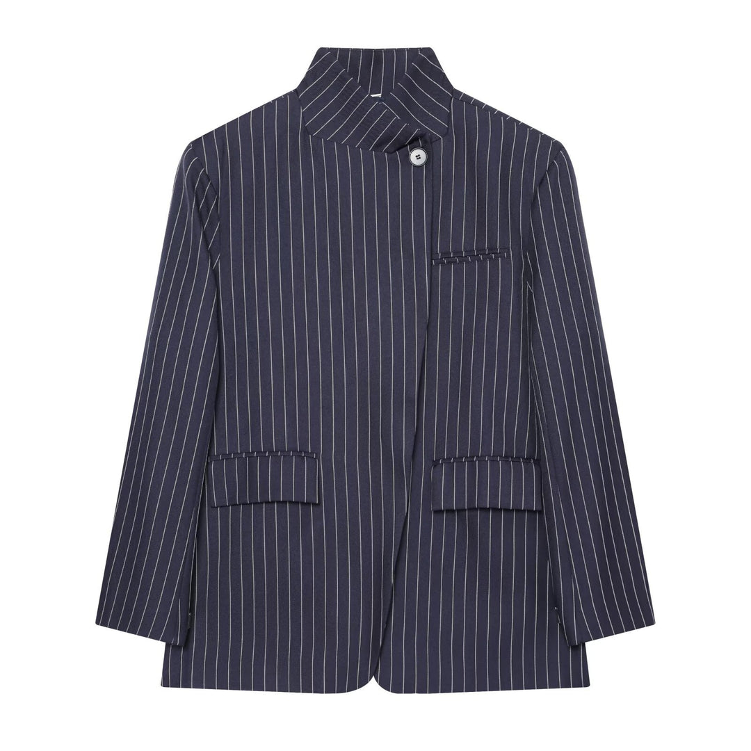 Damen Karierter Longblazer mit Stehkragen, verdeckter Knopfleiste und Pattentaschen Nord Taschen