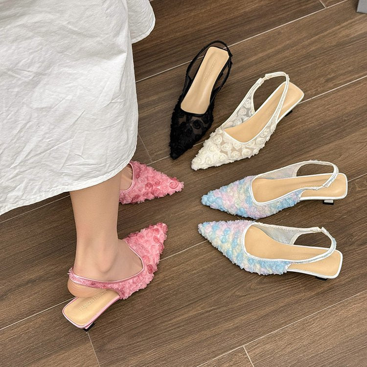 Damen Elegante Slingpumps mit floralem Design und schimmernder Oberfläche Nord Taschen