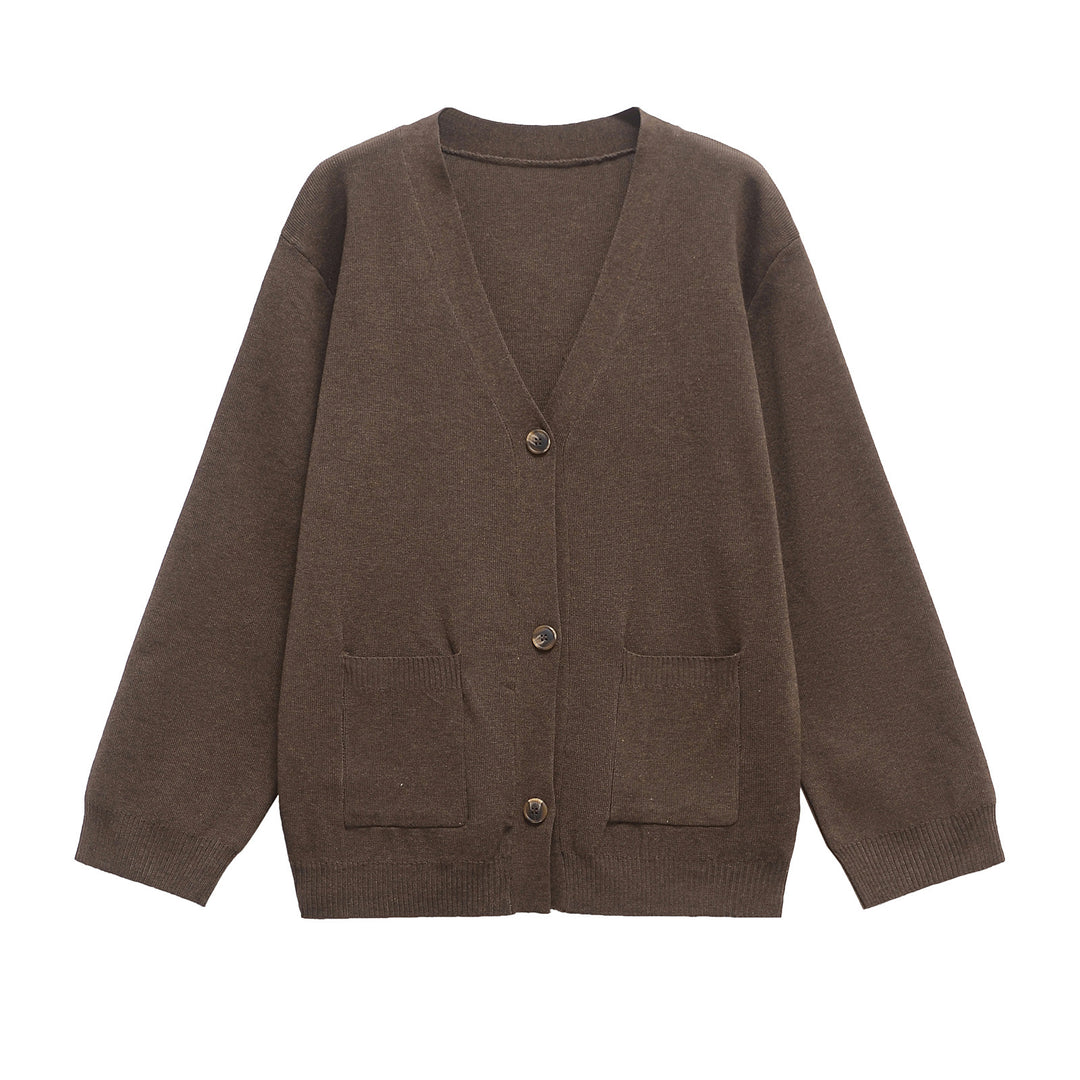 Damen Oversize Strickcardigan mit V‑Ausschnitt und aufgesetzten Taschen Nord Taschen
