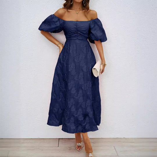 Damen Maxikleid mit schulterfreiem Design und voluminösen Puffärmeln