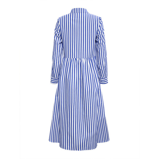 Damen Midi-Kleid mit eleganten Streifen und strukturierter Knopfleiste