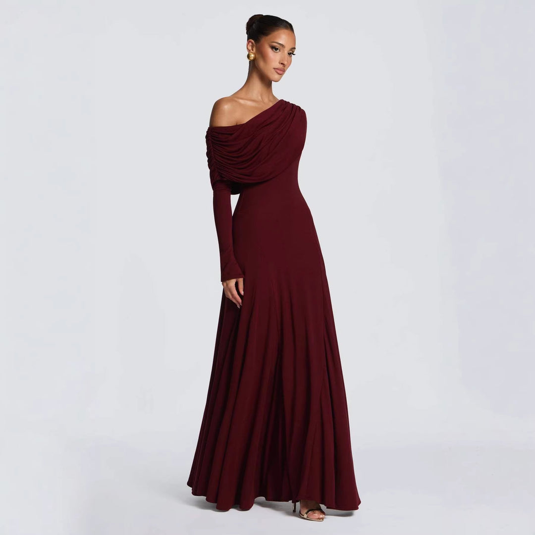 Damen Elegantes Langarm-Maxikleid mit asymmetrischem Drapierungsdetail