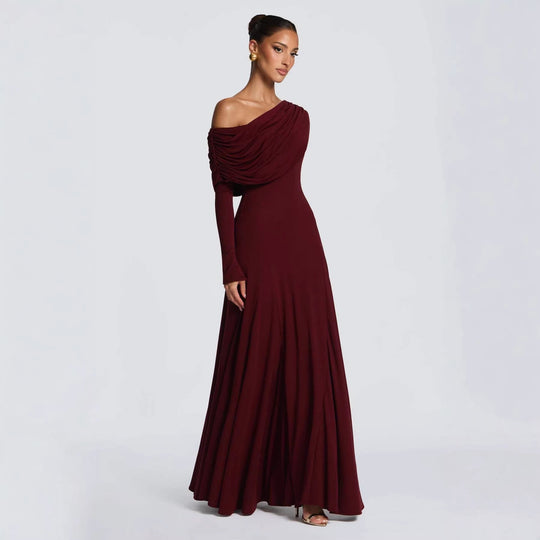 Damen Elegantes Langarm-Maxikleid mit asymmetrischem Drapierungsdetail