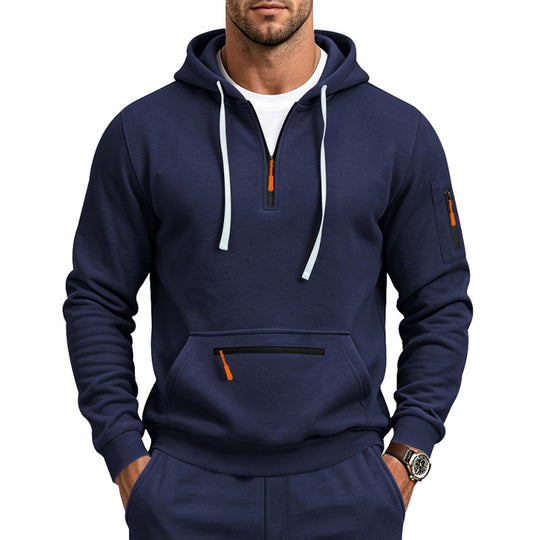 Herren Kapuzen-Sweatshirt mit Half-Zip, Kängurutasche und Reißverschlusstaschen Nord Taschen