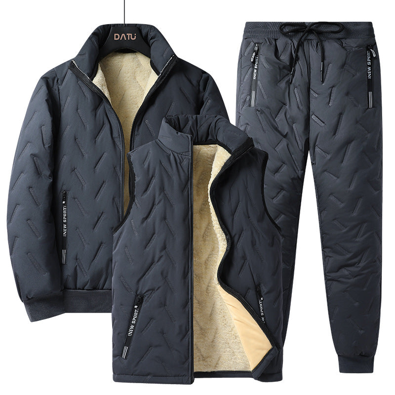 Herren Dreiteiliges gestepptes Winter-Set mit Teddyfutter — Stehkragenjacke, wattierte Weste & Thermohose Nord Taschen