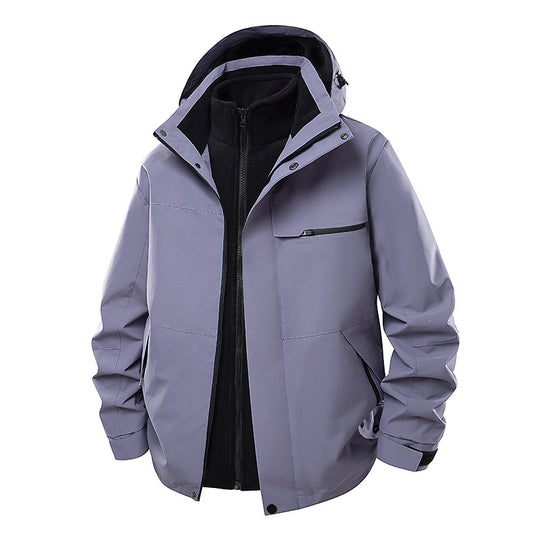 Herren zweilagige Funktions-Übergangsjacke mit abnehmbarer Fleece-Innenjacke, Kapuze & wasserabweisender Hülle Nord Taschen