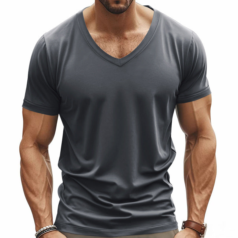 Herren nan V-Ausschnitt-T-Shirt aus Stretchbaumwolle mit ergonomischem Schulterschnitt und flachem Saum