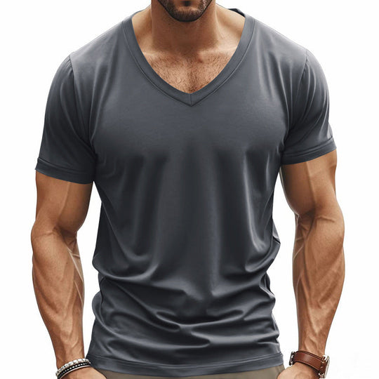 Herren nan V-Ausschnitt-T-Shirt aus Stretchbaumwolle mit ergonomischem Schulterschnitt und flachem Saum