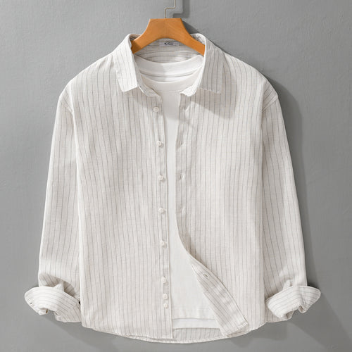 Herren Leichtes Nadelstreifen-Overshirt aus Leinen-Baumwollmix Nord Taschen