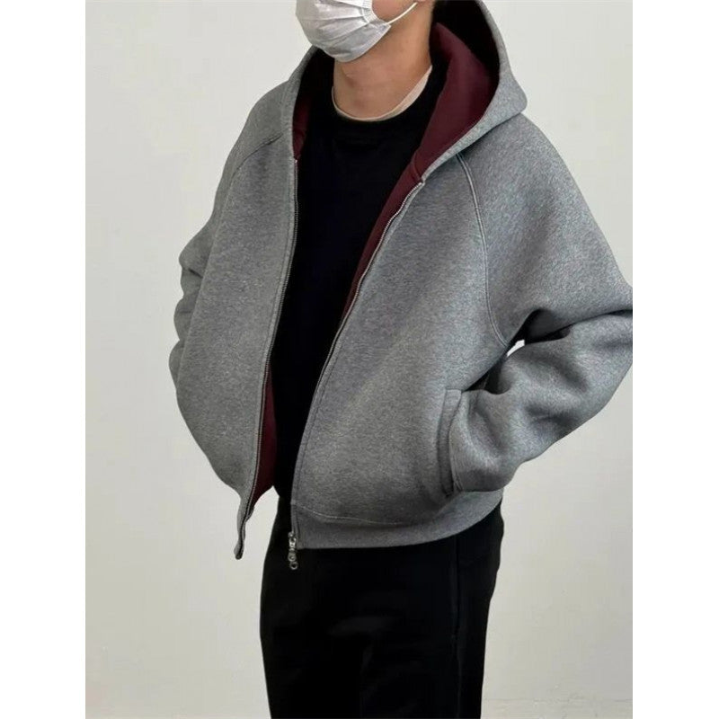 Herren Oversize-Kapuzensweatjacke aus schwerem French-Terry mit Zwei-Wege-Reißverschluss Nord Taschen