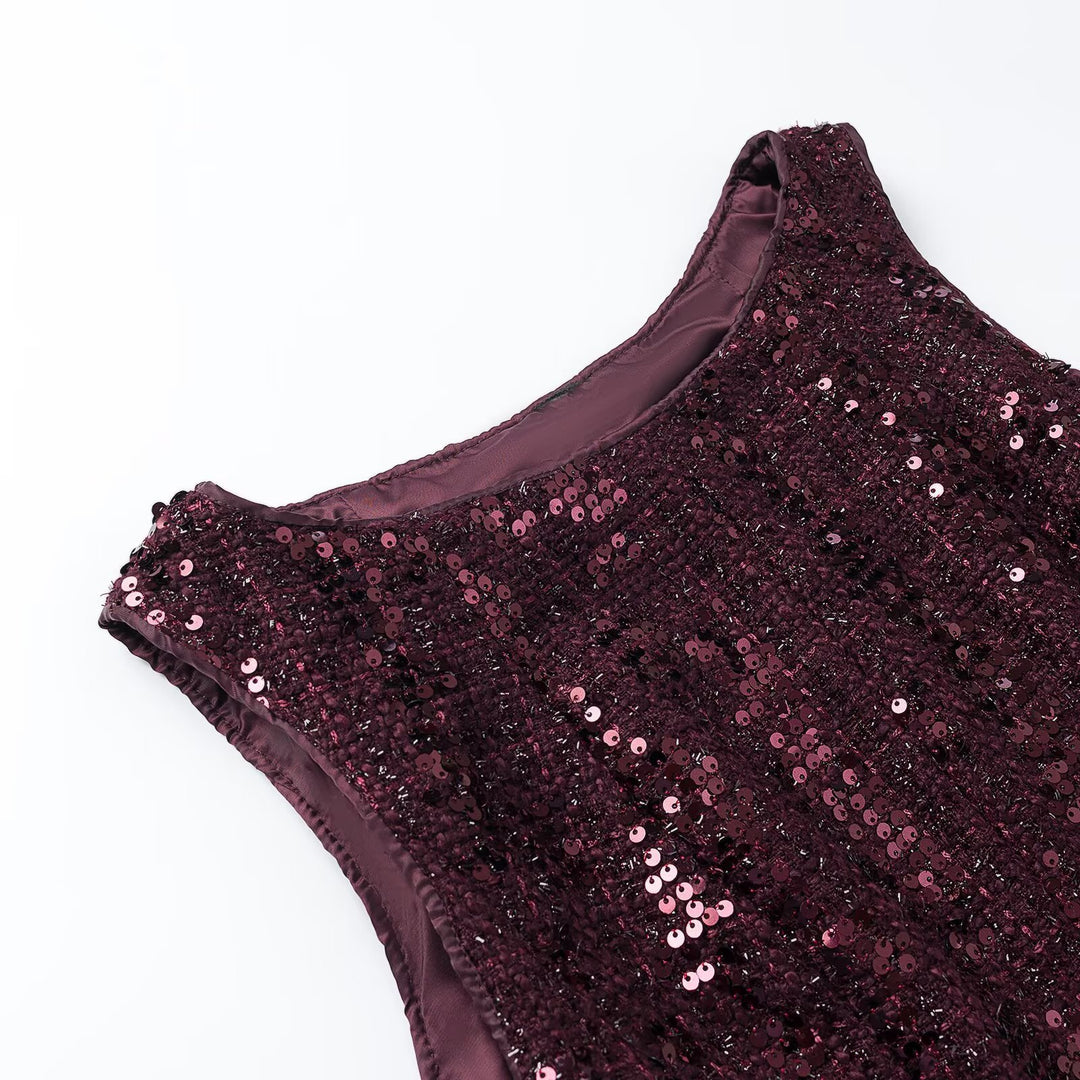 Damen Pailletten-Peplum-Top mit Rundhals und figurformender Taille Nord Taschen