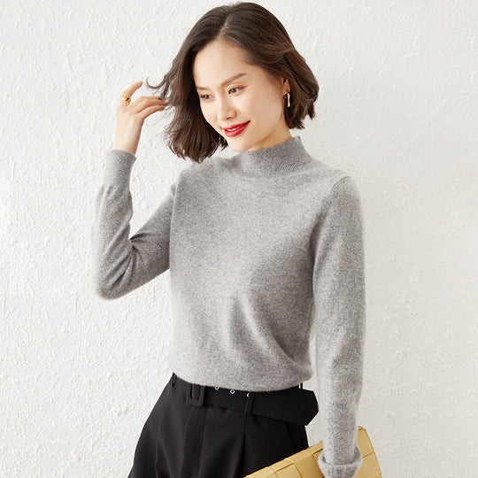 Damen Luxuriöser Kaschmir-Feinstrickpullover mit Stehkragen Nord Taschen
