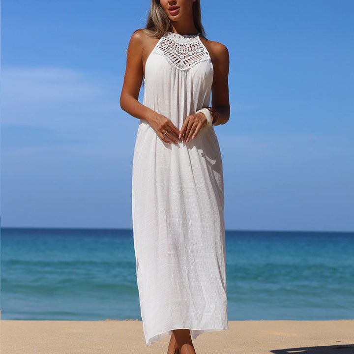 Damen lässiges Maxikleid mit gehäkeltem Oberteil