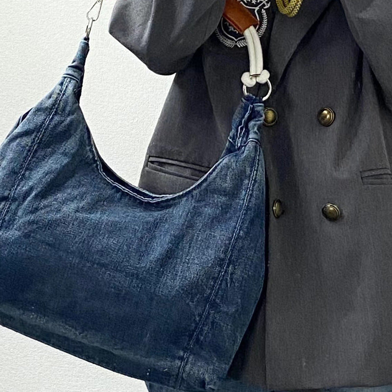 Damen Hobo-Tasche aus strukturiertem Denim mit robustem Ledergriff Nord Taschen