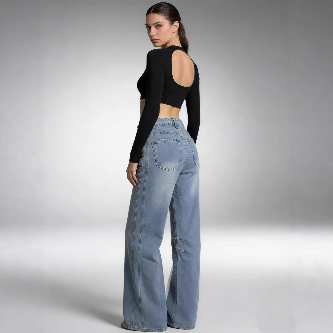 Damen schlichtes langarm-Feinstrickshirt mit Rundhalsausschnitt, leicht taillierter Silhouette und elastischem Tragekomfort Nord Taschen