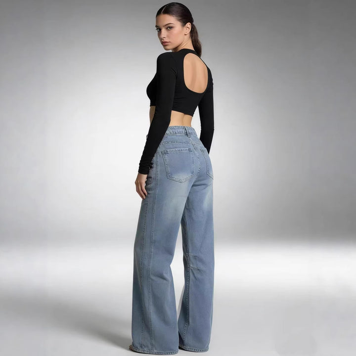 Damen schlichtes langarm-Feinstrickshirt mit Rundhalsausschnitt, leicht taillierter Silhouette und elastischem Tragekomfort Nord Taschen