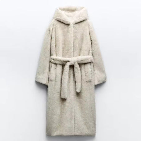 Damen Kapuzenmantel aus Kunstfell mit Taillengürtel und extraweichem Teddy-Finish Nord Taschen