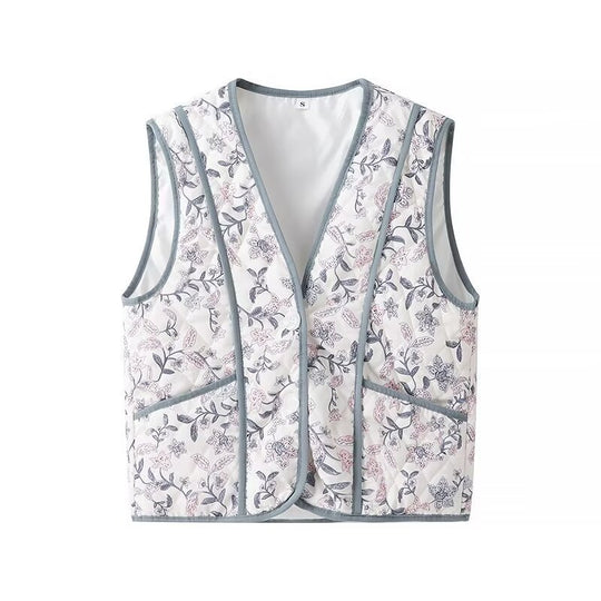 Damen Leicht gesteppte Steppweste mit floralem Print, V‑Ausschnitt und Eingrifftaschen Nord Taschen
