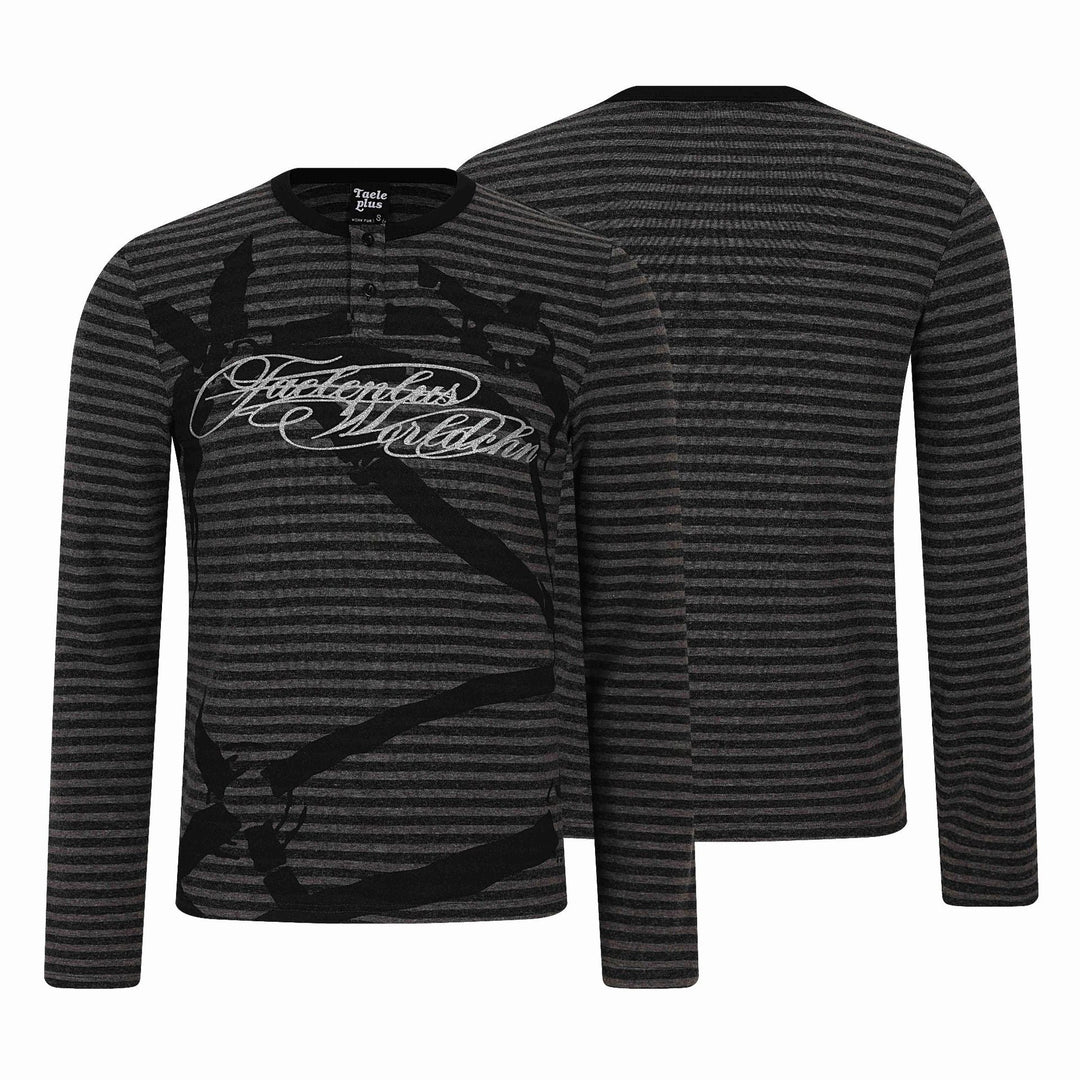 Herren Gestreiftes Longsleeve-Henley mit Knopfleiste und Typo-Print Nord Taschen