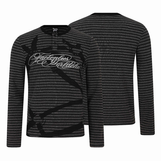 Herren Gestreiftes Longsleeve-Henley mit Knopfleiste und Typo-Print Nord Taschen