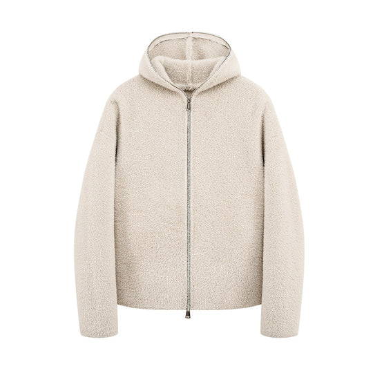 Damen Kurz geschnittene Teddy-Fleece-Kapuzenjacke mit Metall-Reißverschluss Nord Taschen
