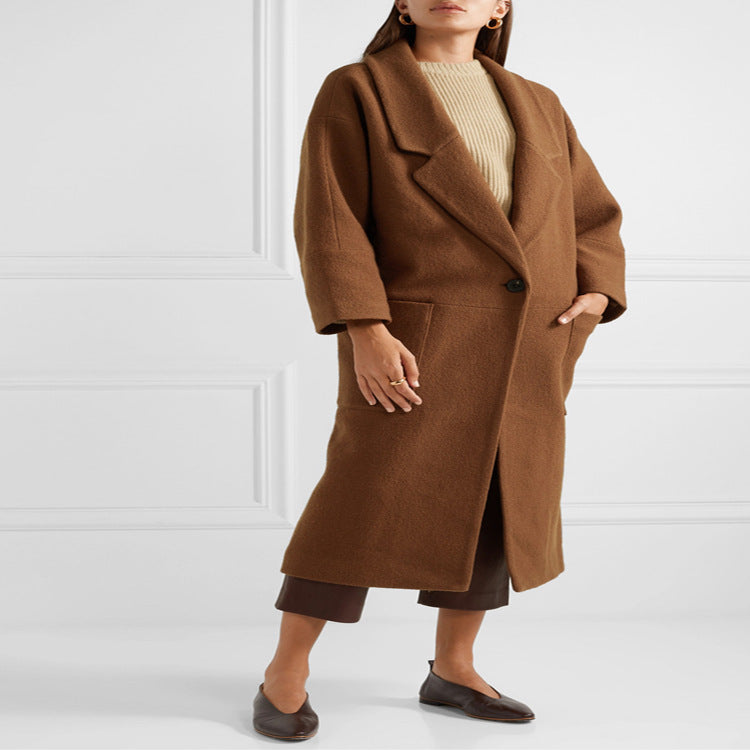 Damen Langer Oversize-Mantel im Relaxed-Wollmix mit großem Schalkragen und aufgesetzten Taschen Nord Taschen