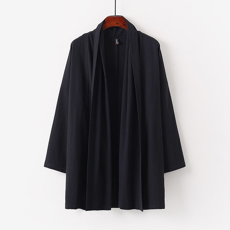 Unisex Offene Kimono-Cardigan aus leichter Baumwoll-Leinen-Mischung Nord Taschen