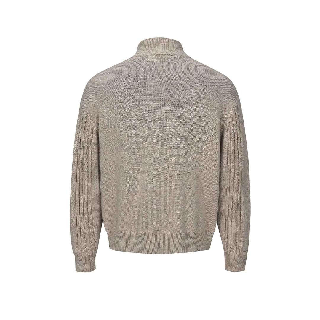 Herren Grobstrukturierter Strickpullover mit Stehkragen und Knopfleiste Nord Taschen