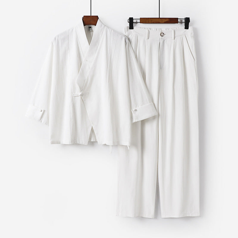 Herren Modernes Zen-Loungewear-Set aus Leichtem Material mit Kurz-Kimono und tailliert-zulaufender Bundhose Nord Taschen