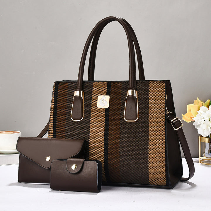 Damen elegante Schultertasche im gestreiften Design mit praktischer Mini-Clutch Nord Taschen