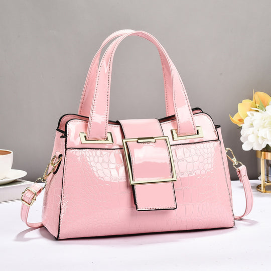 Damen Handtasche mit glänzender Krokodilprägung und eleganter Schnalle Nord Taschen