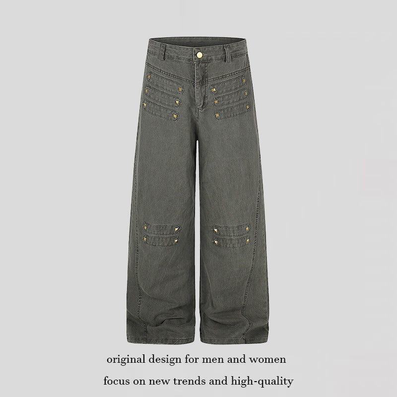 Damen Weite High‑Waist Culotte‑Jeans im Utility‑Look mit Zierlaschen und Metallnieten Nord Taschen