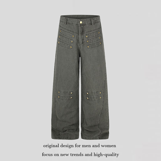 Damen Weite High‑Waist Culotte‑Jeans im Utility‑Look mit Zierlaschen und Metallnieten Nord Taschen