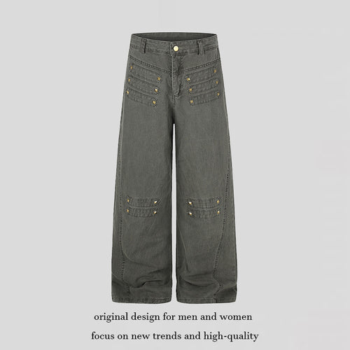 Damen Weite High‑Waist Culotte‑Jeans im Utility‑Look mit Zierlaschen und Metallnieten Nord Taschen