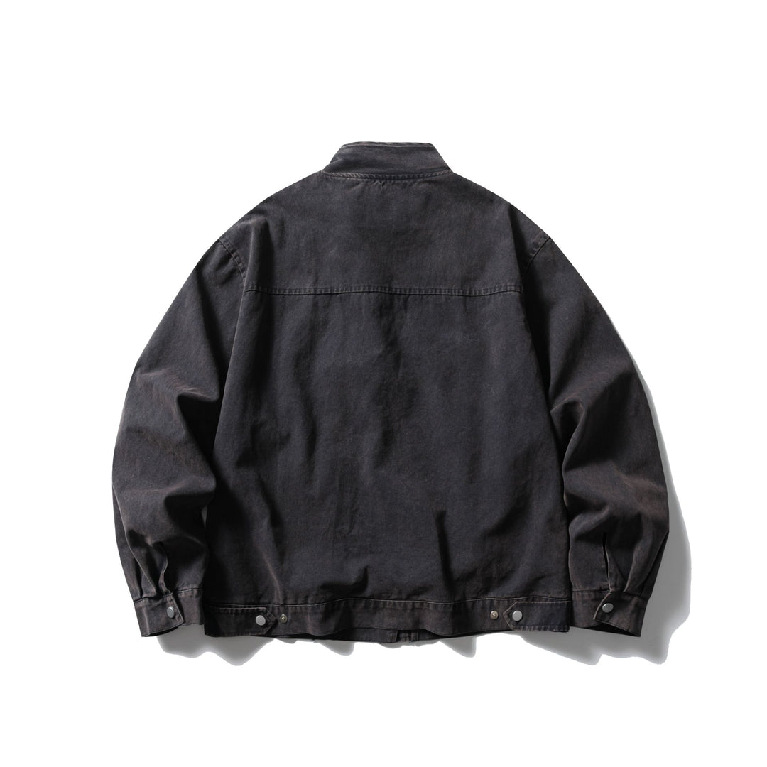 Herren Kurzer Vintage‑Denim Field‑Blouson mit Stehkragen, Knebelverschluss und Utility‑Taschen Nord Taschen