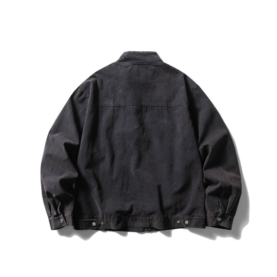 Herren Kurzer Vintage‑Denim Field‑Blouson mit Stehkragen, Knebelverschluss und Utility‑Taschen Nord Taschen