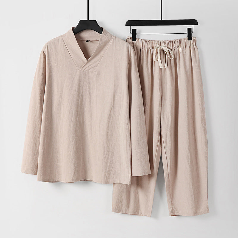 Herren Leichtes, weites Loungewear-Set mit V-Ausschnitt und Kordelbund Nord Taschen