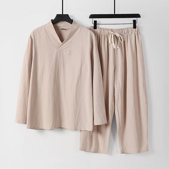 Herren Leichtes, weites Loungewear-Set mit V-Ausschnitt und Kordelbund Nord Taschen